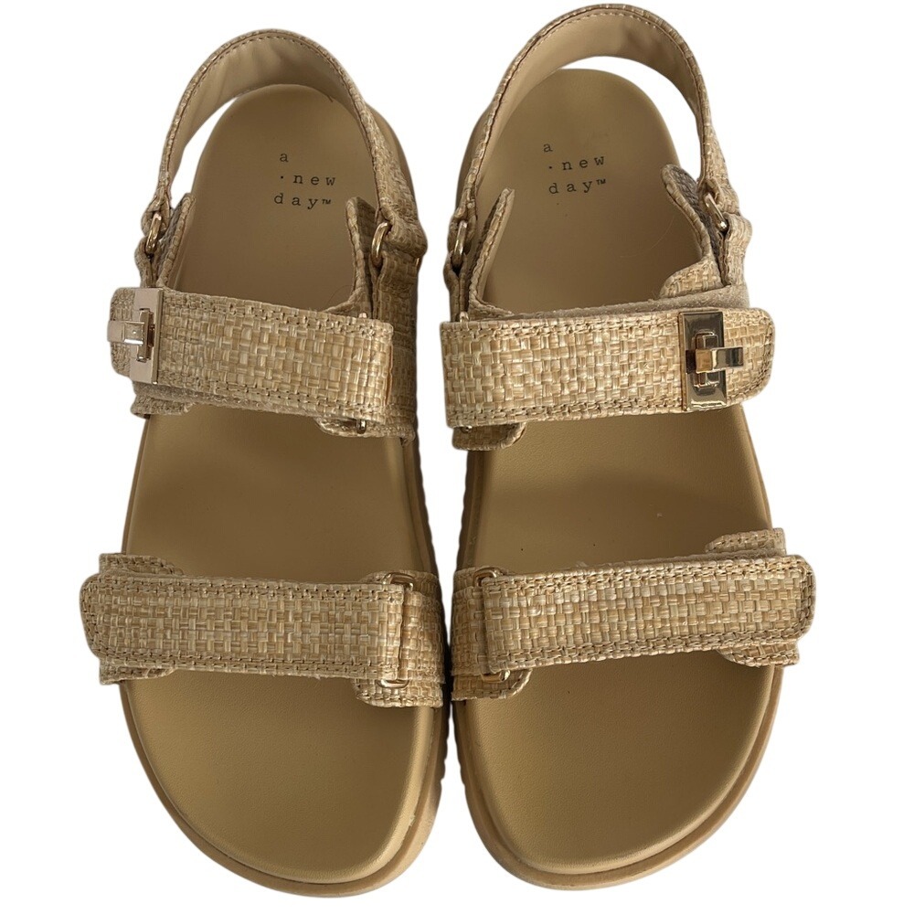 A New Day Beige Textured Two Strap‎ Sandals 8.5